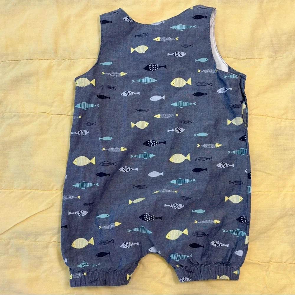 EUC Crown & Ivy Baby Romper, Blue with Fish Print, Baby Sz 12 months - Picture 5 of 13